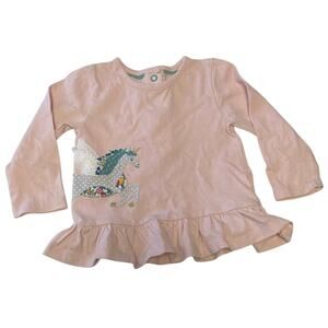 Baby Boden Unicorn appliqué ruffle hem long sleeve 3-6 months